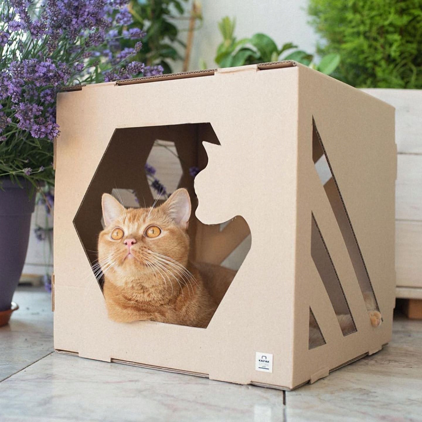 CUBE Cardboard Cat House - Booth Bed Cardboard Booth - Brown Brand Kapak