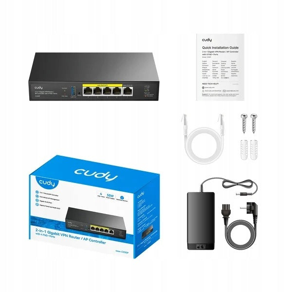 CUDY C200P router Gigabit AP controller with PoE+ 30W 4xLAN 802.3at/af USB 3.0 Packaging status original