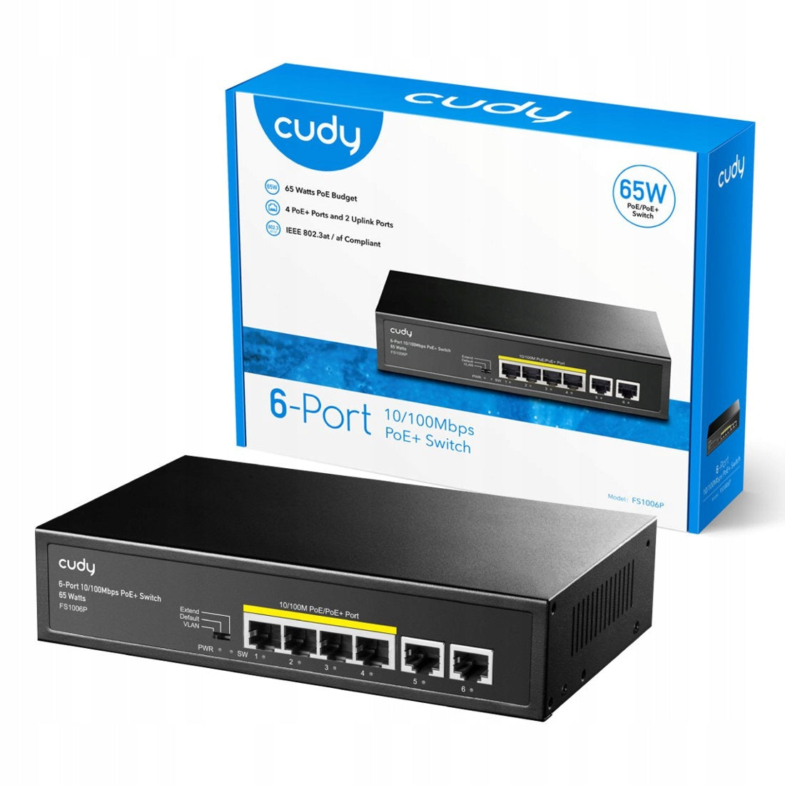 CUDY FS1006P SWITCH 6-PORT 4X POE 60W 2X UPLINK METAL HOUSING PRO