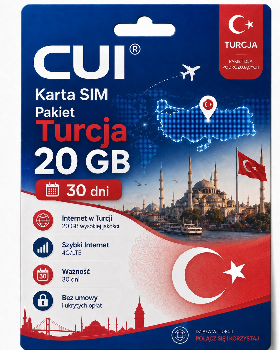 CUI SIM Card - Lifecell Roaming Internet Turkey 20GB LTE 4G Prepaid Card