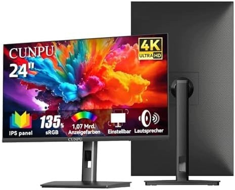 CUNPU 24-inch monitor 4K, height adjustable, with 2 G3377 speakers