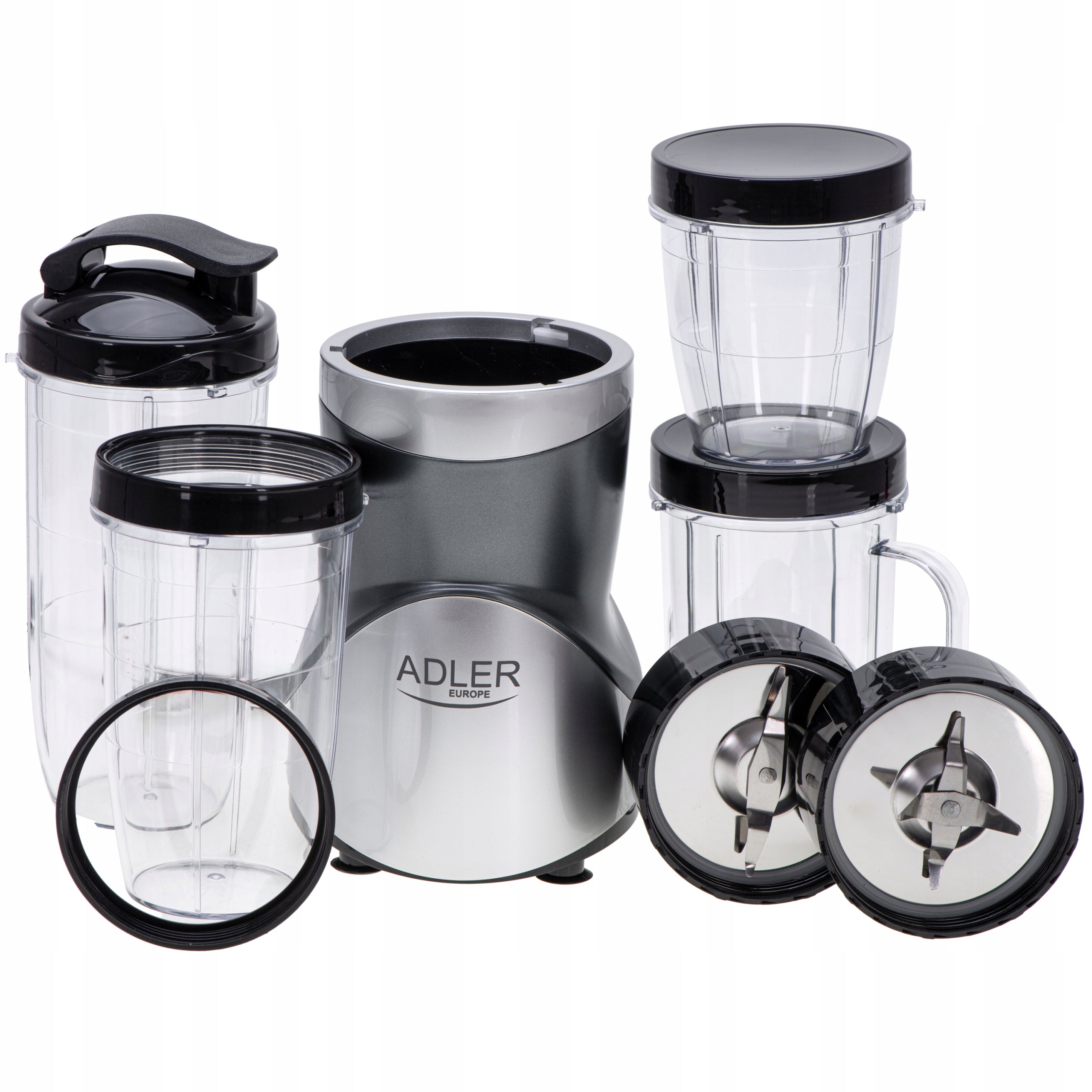 CUP BLENDER FOR SMOOTHIE COCKTAILS 1200W 4 WATER BOTTLES 4in1 SILVER Packaging status original