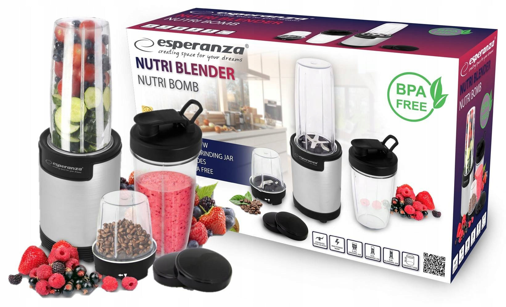 CUP BLENDER GRINDER SMOOTHIE COCKTAIL MIXER 900W WITH THREE CUPS Packaging status original