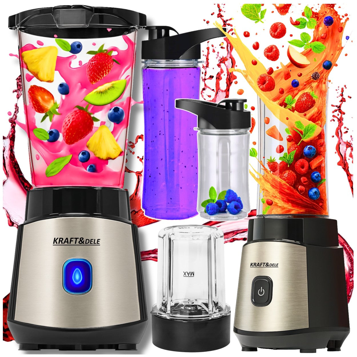 CUP BLENDER SMOOTHIE COCKTAIL MIXER CRUSHES ICE 1500W + 2 WATER BOTTLES