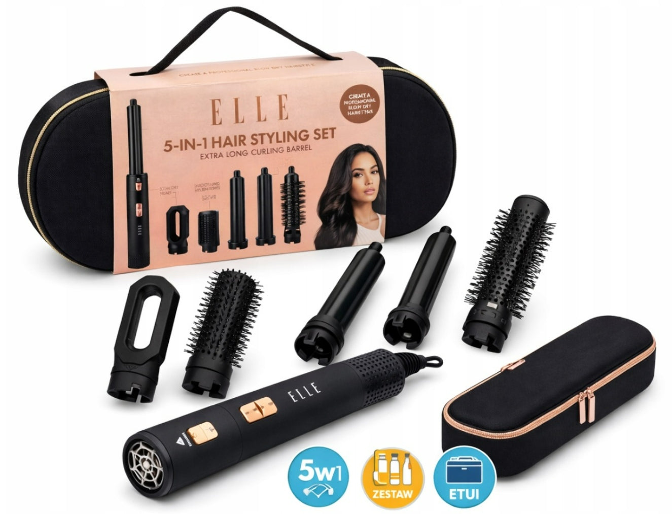 CURLER-HAIR DRYER ELLE 5in1multifunctional CAPS 1200W Packaging status original