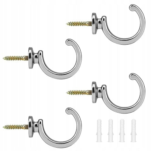 CURTAIN HOLDERS METAL SILVER HOOKS ROMAN HOUSE 4 PCS METAL