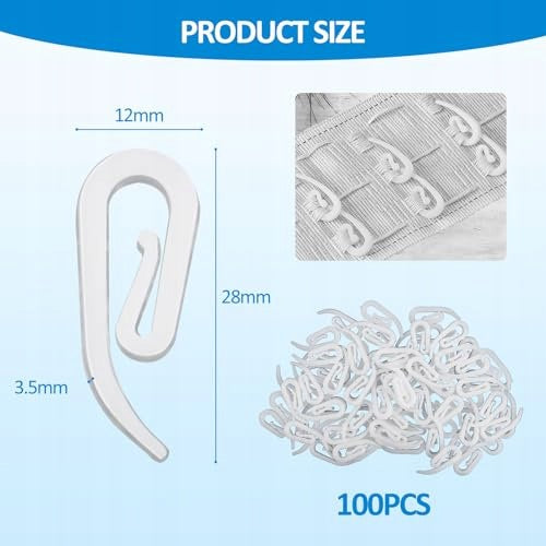 CURTAIN HOOKS CURTAINS WHITE PLASTIC 28X12MM 100PCS plastic Manufacturer code Nieoznaczona