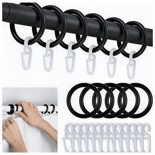 CURTAIN RINGS BLACK 200 PCS WITH HOOKS WHITE CURTAIN ROD