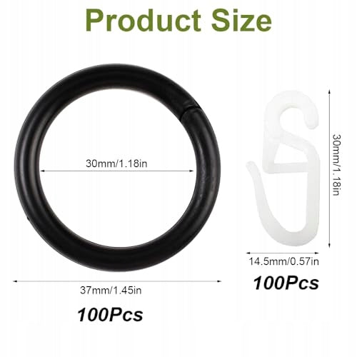 CURTAIN RINGS WITH HOOKS BLACK PLASTIC 200 PCS. SET Manufacturer code Bez marki