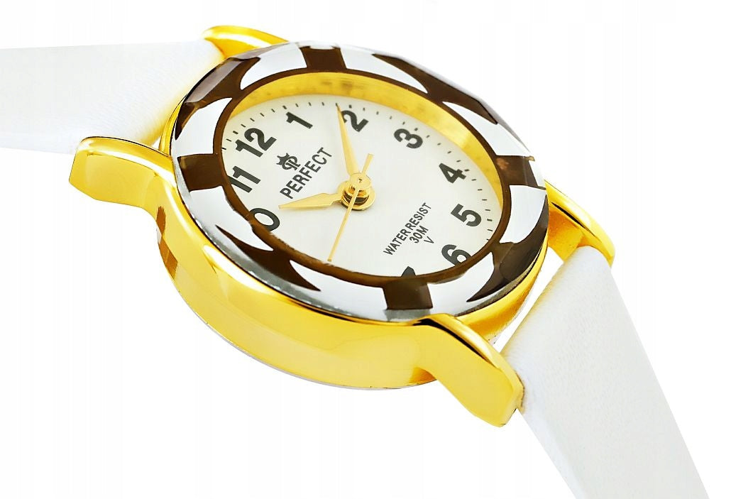 CUTE CHILDREN'S WATCH - ON A WHITE LEATHER STRAP WITH A WHITE AND BLACK CASE Packaging status original