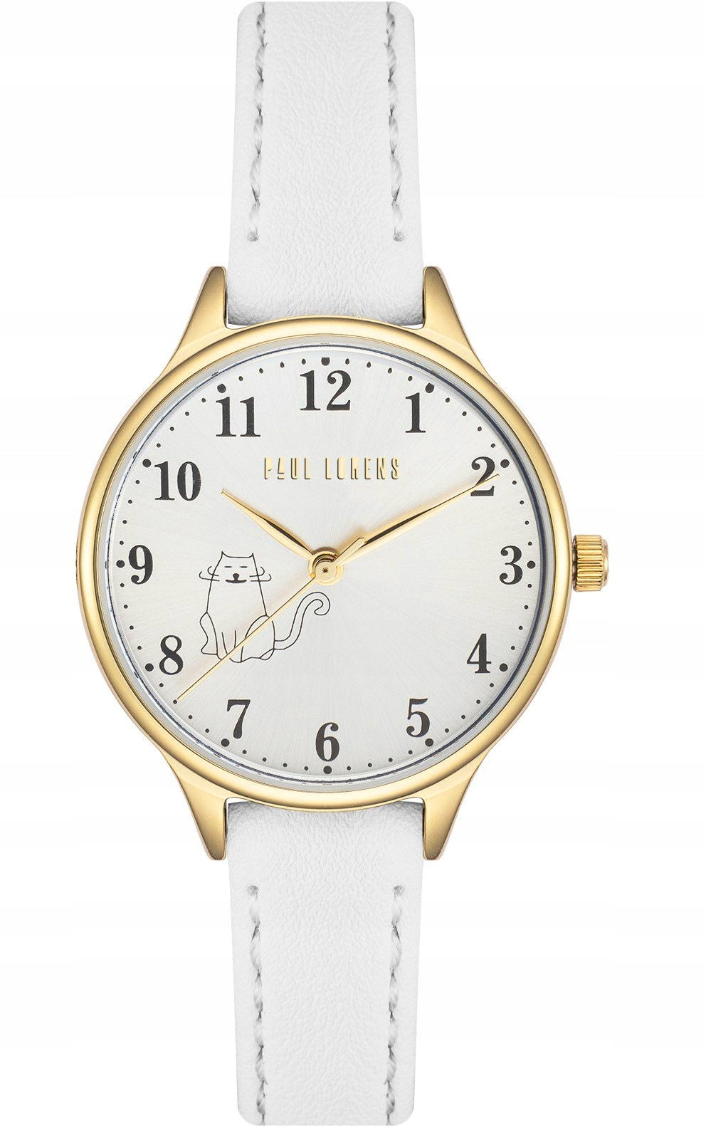 CUTE CHILDREN'S WATCH - SILVER DIAL WITH KITTEN - WHITE LEATHER STRAP