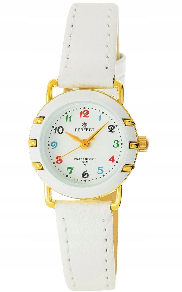 CUTE CHILDREN'S WATCH - WHITE AND GOLD -COLORED NUMBERS - PERFECT Packaging status original