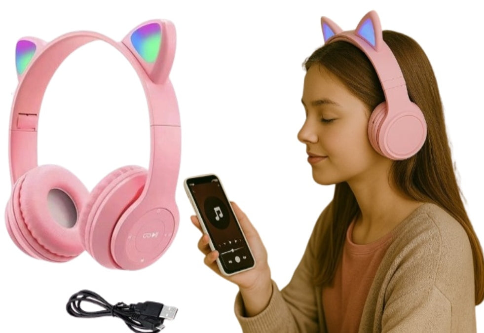 CUTE HEADPHONES WITH CAT EARS - PINK CAT EARS HEADPHONES