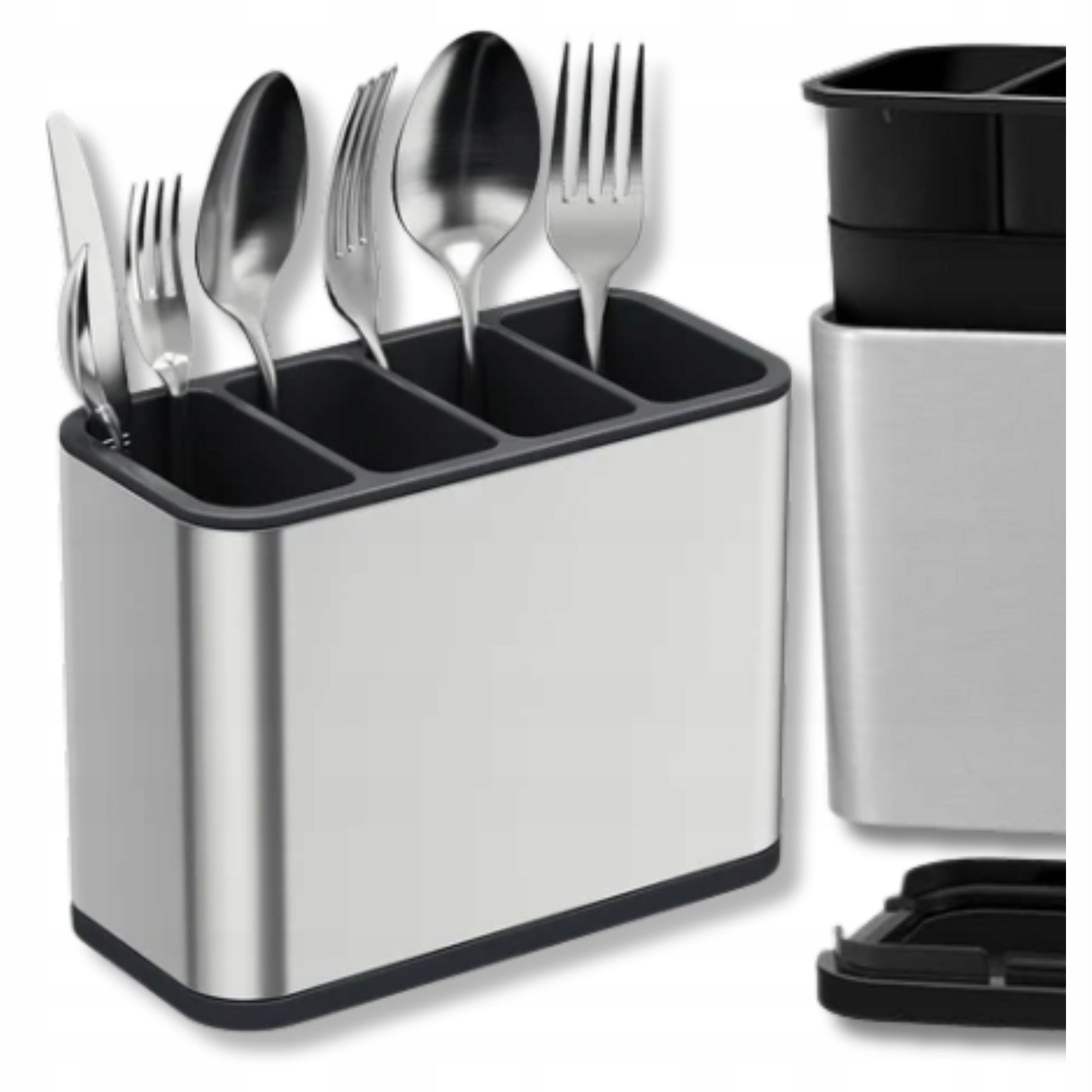 CUTLERY DRAINER DRYER CONTAINER ORGANIZER SILVER WITH DRAIN STEEL