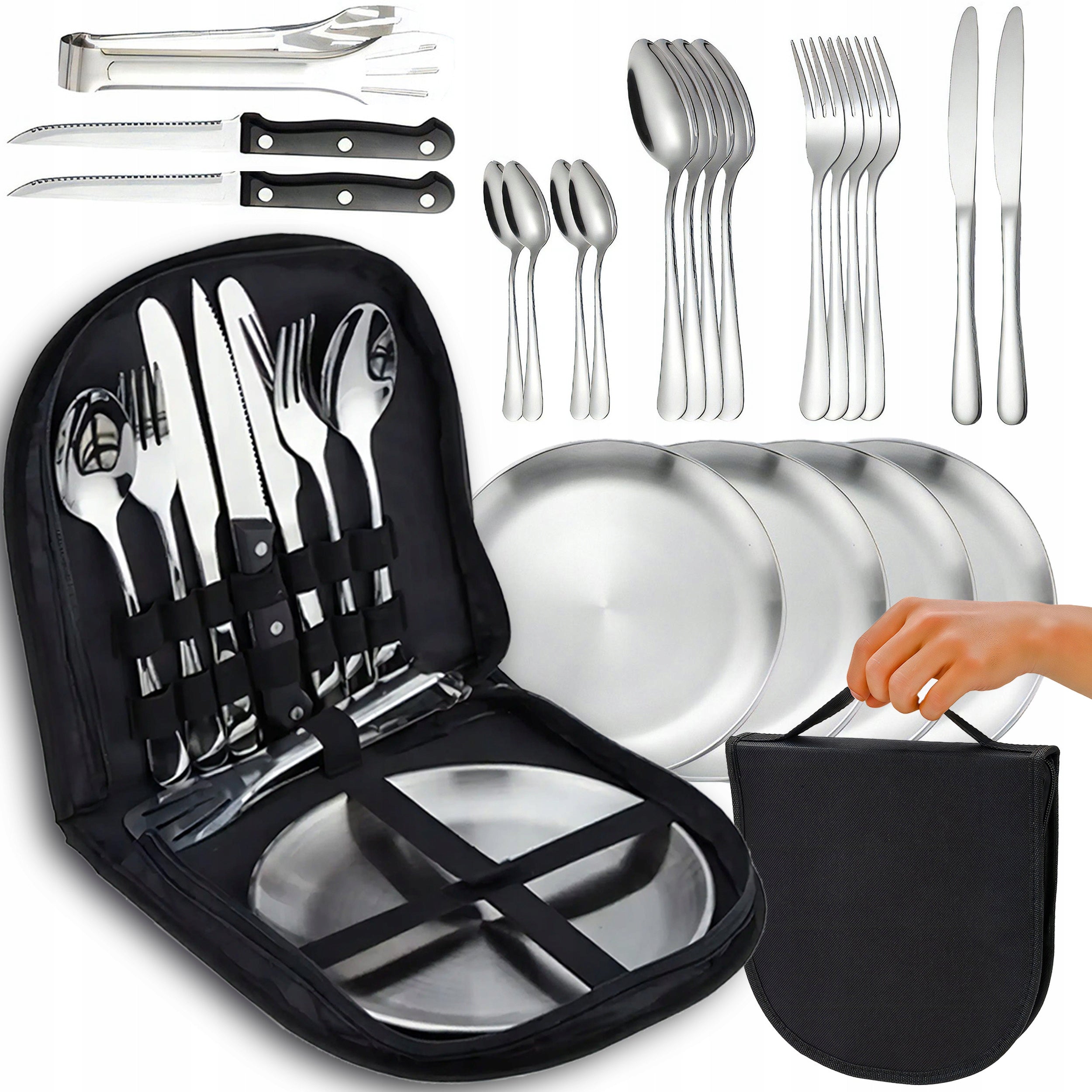 CUTLERY PLATES CAMPING SURVIVAL SET OF 4 PEOPLE 19EL XL