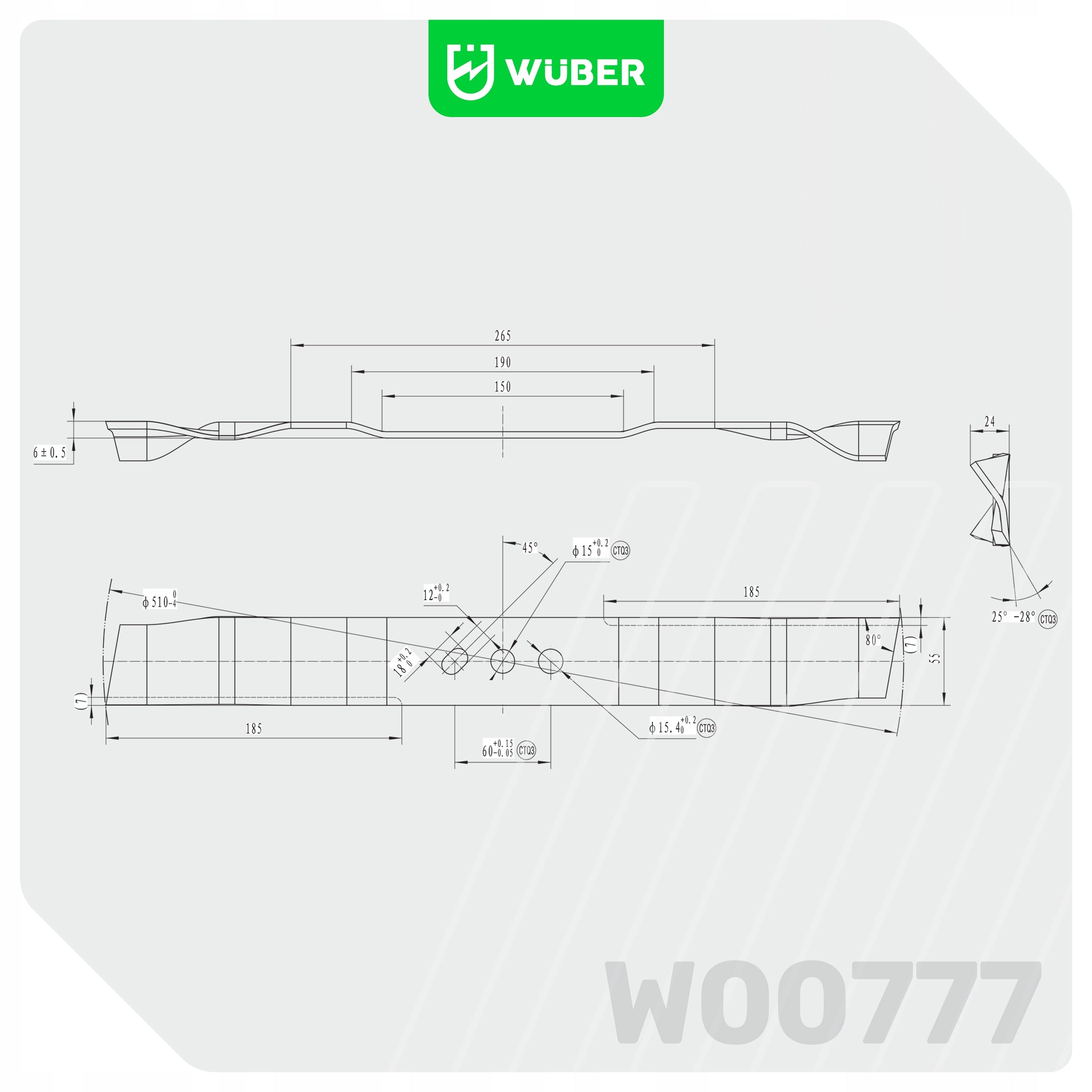 CUTTING KNIFE FOR COMBUSTION MOWER 51CM RIGHT-HANDED BLADE 510MM WUBER STRONG Kind knife