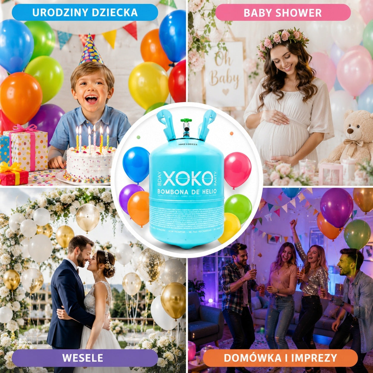 CYLINDER WITH HELIUM XOKO 0,70 m3 FOR 100 BALLOONS HELIUM FOR BALLOONS BIRTHDAY PARTY Brand MB