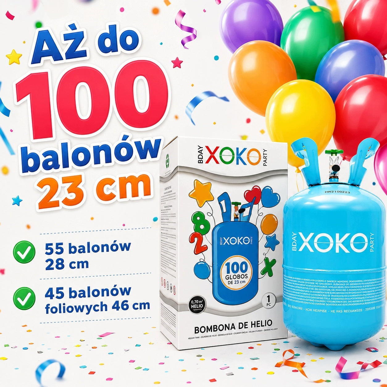 CYLINDER WITH HELIUM XOKO 0,70 m3 FOR 100 BALLOONS HELIUM FOR BALLOONS BIRTHDAY PARTY Packaging status original