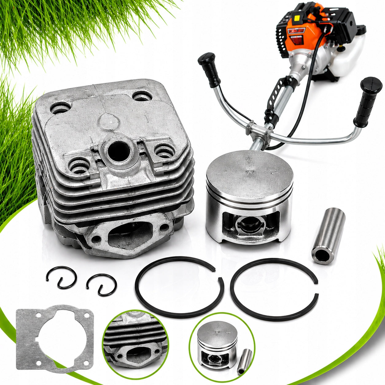 CYLINDER WITH PISTON FOR COMBUSTION SCYTHE TRIMMER RINGS Manufacturer code V90169