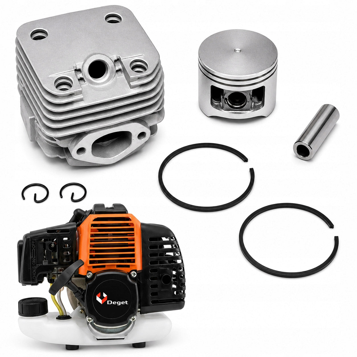 CYLINDER WITH PISTON FOR COMBUSTION SCYTHE TRIMMER RINGS Type top hat
