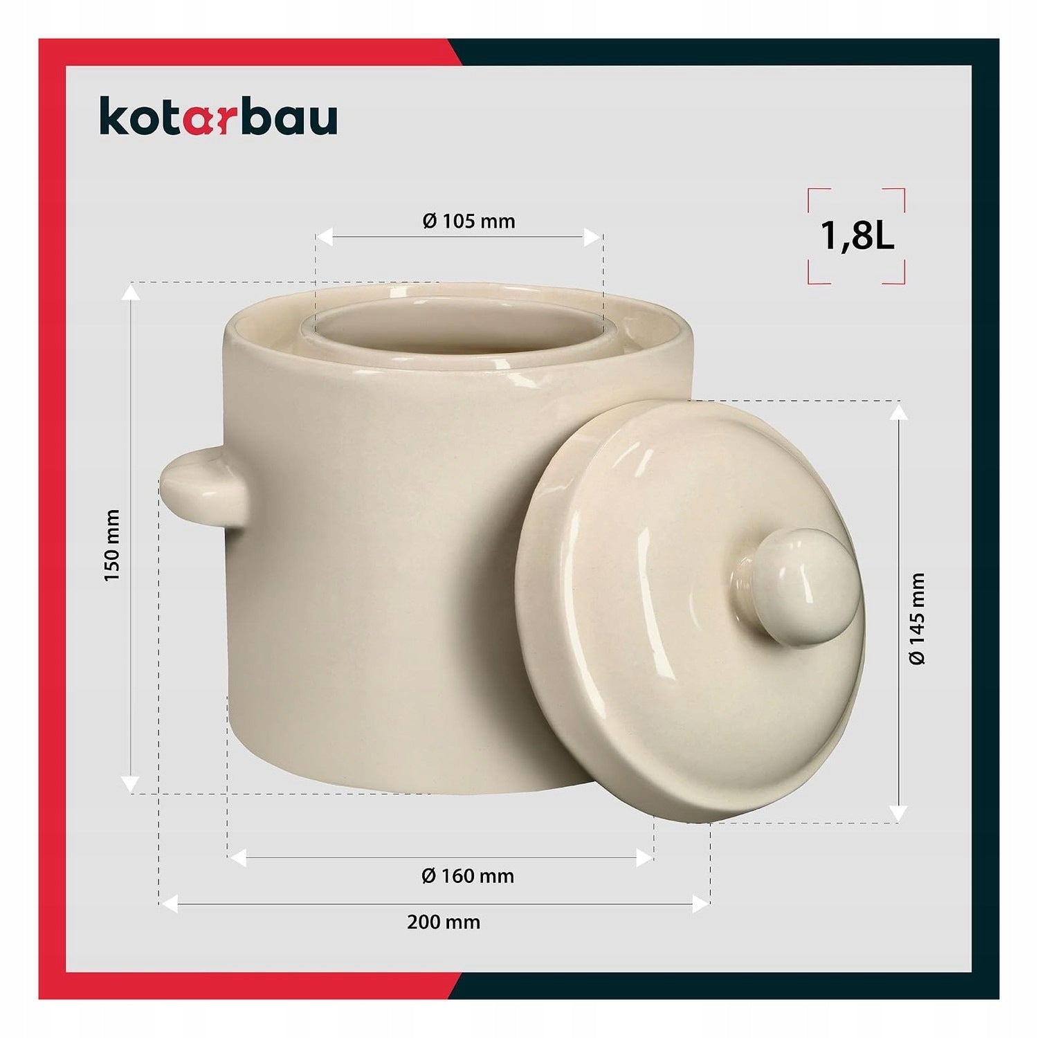 Cabbage Fermentation Pot 1.8l Ceramics with Lid Dominant color white
