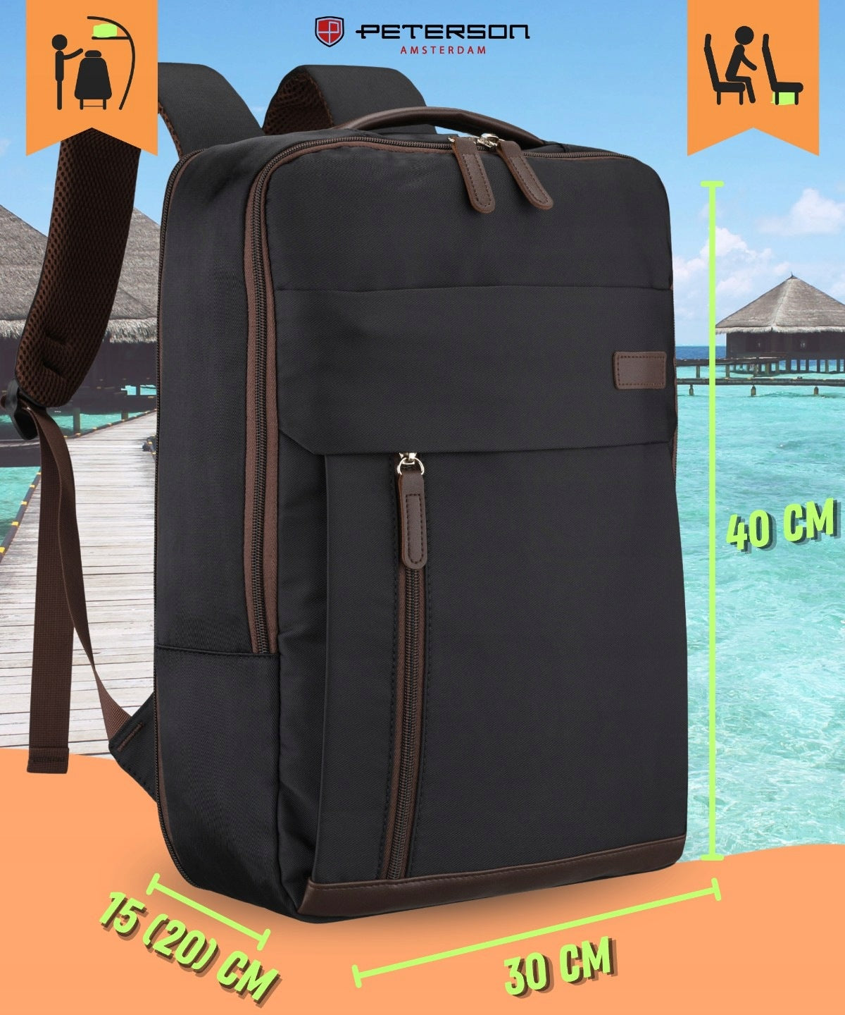Cabin Travel Backpack 40x30x20 Hand Luggage Peterson Brand Peterson