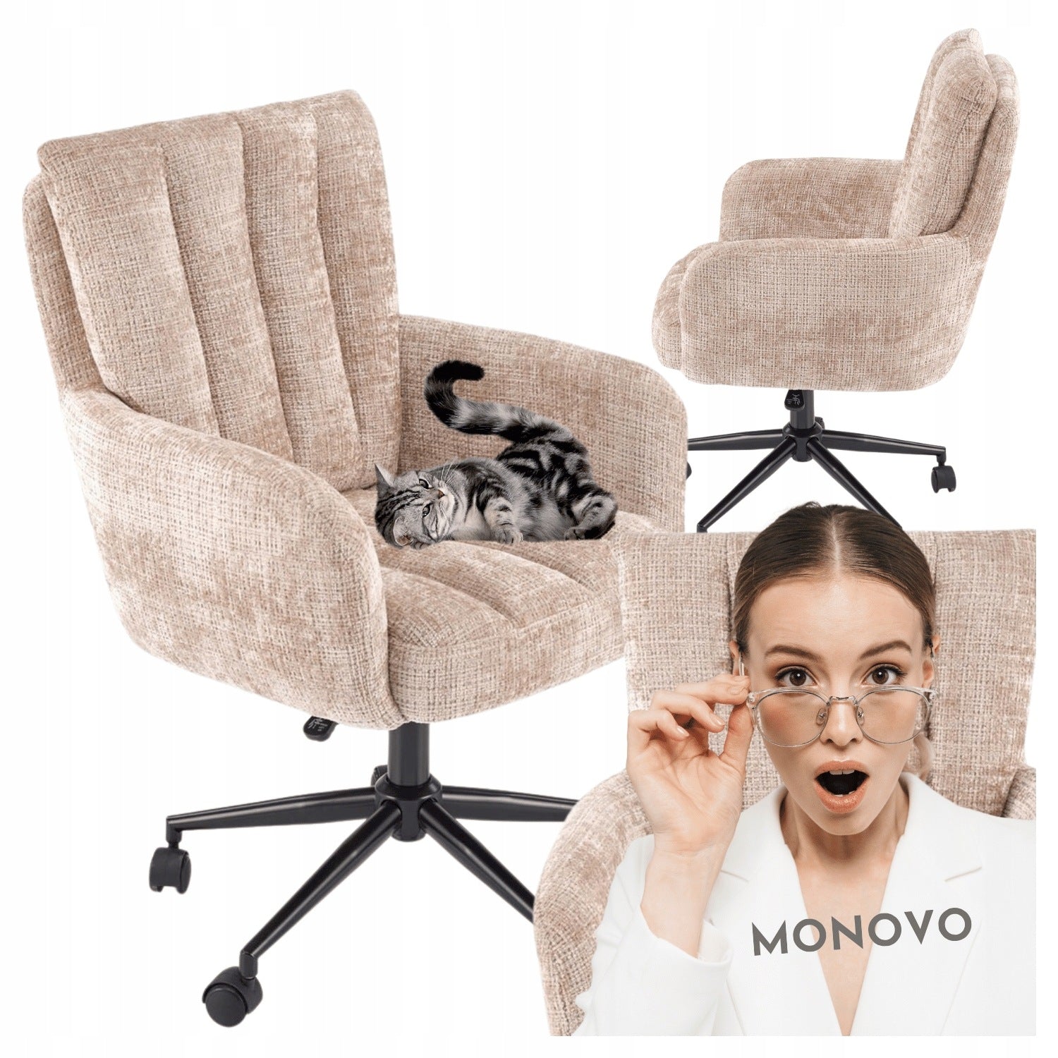 Cabinet Chair with Armrests for Scandinavian Office Beige MISHEL
