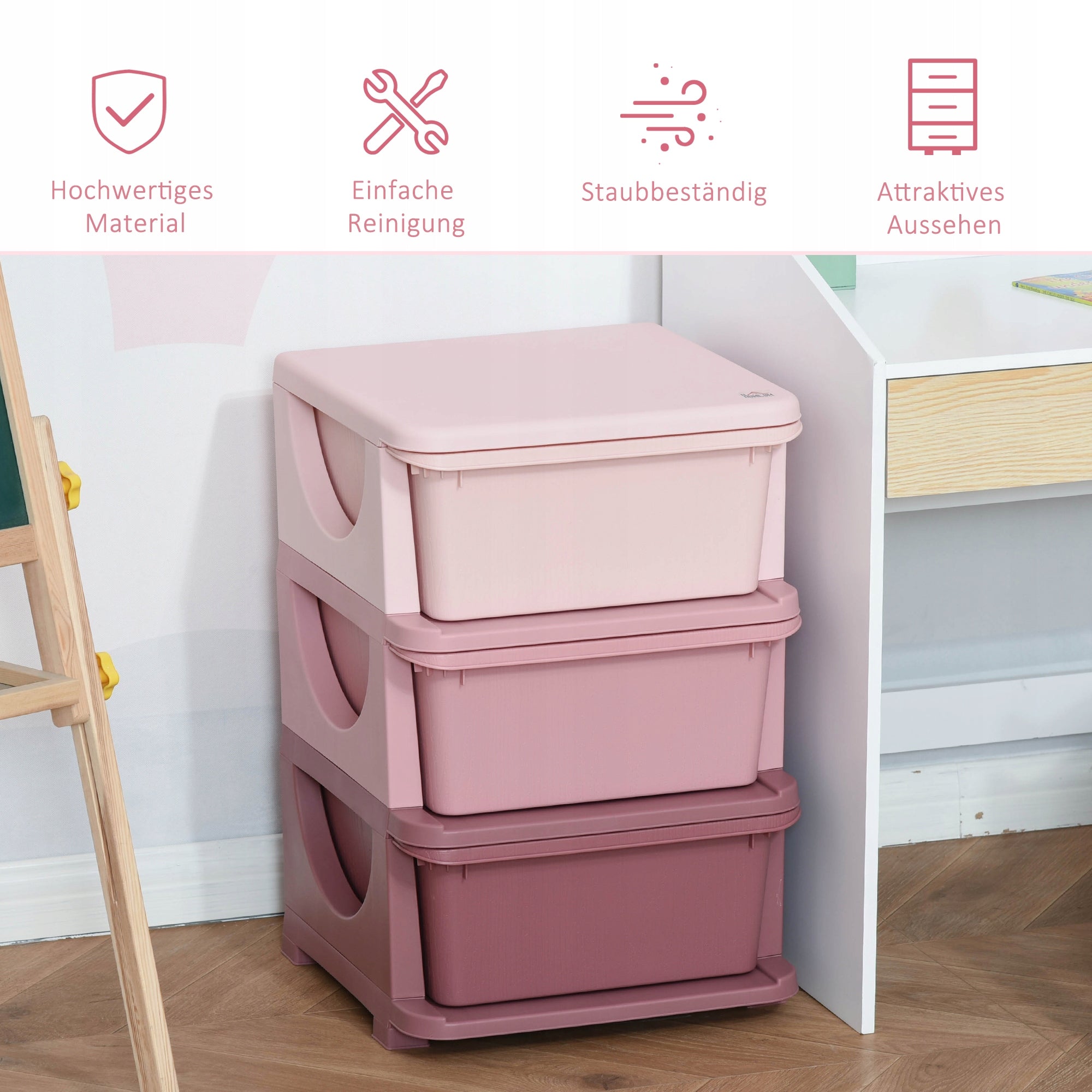 Cabinet Toy Container for Kids 3 Levels Storage Pink Brand Homcom