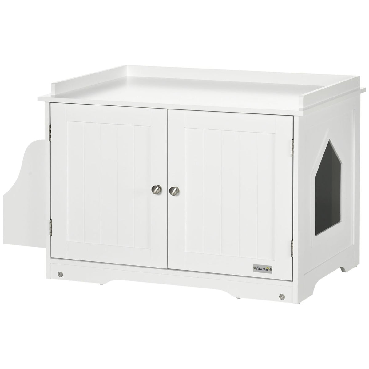 Cabinet for litter box with partition, double doors, white