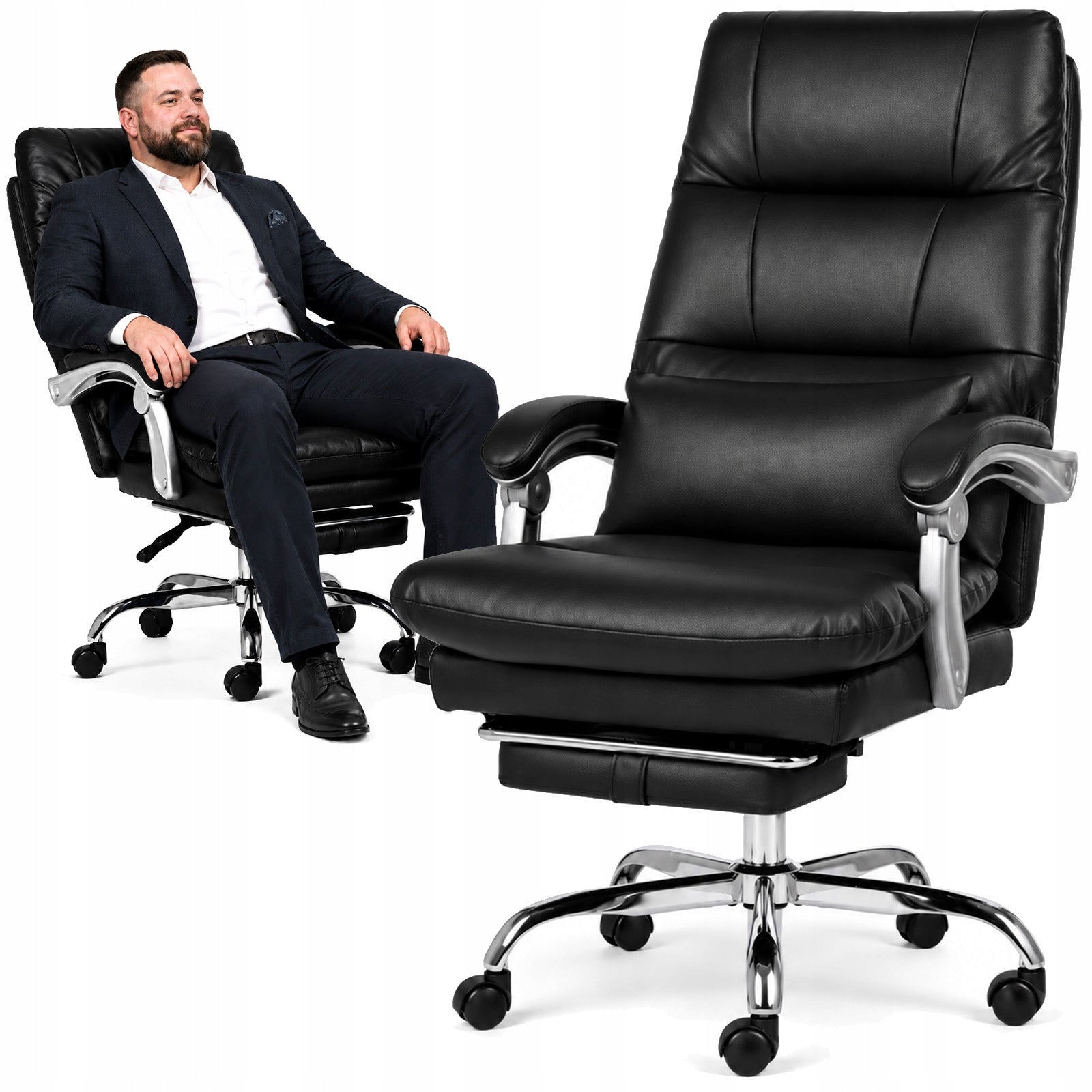 Cabinet swivel chair for CEO's desk leather black large XL 140 kg