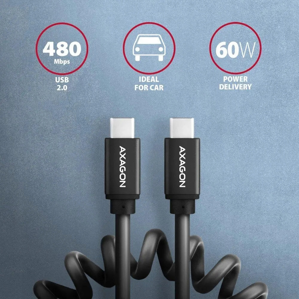 Cable AXAGON USB-C - USB-C 3A twisted 0,6m black Packaging status original