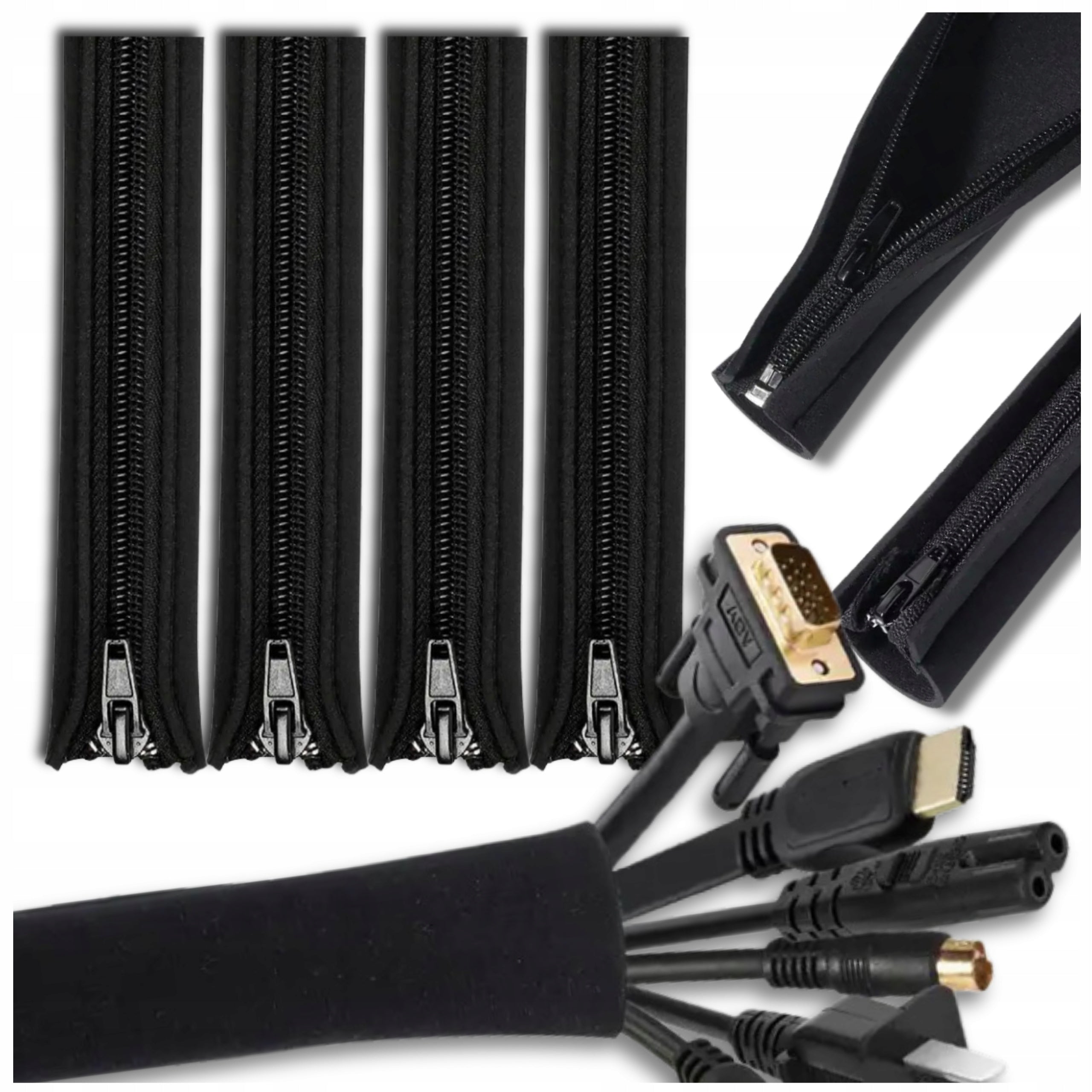 Cable Masker Zipper Masking Cover Black 4 Pcs Packaging status original