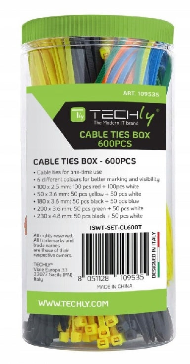 Cable Ties Cable Tangles 600 Pieces Colorful Techly Color multicolor
