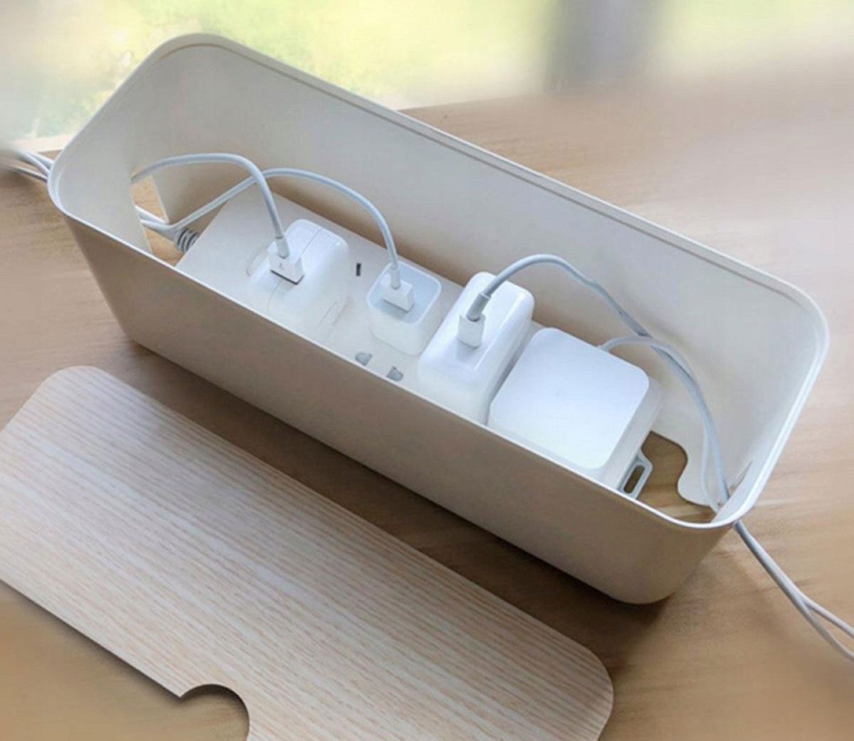 Cable container white organizer with lid 30x11 cm Brand APT