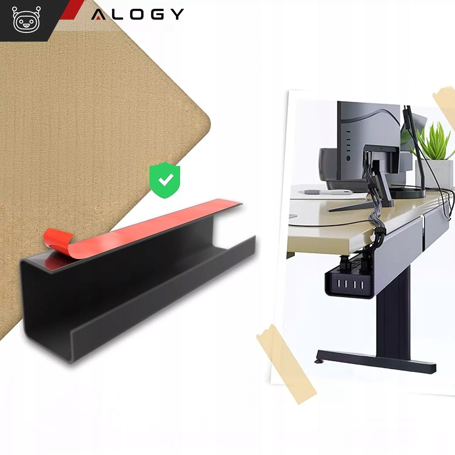 Cable organizer wires desk basket shelf grille hanger black Model Organizer kabli pod biurko blat 55cm