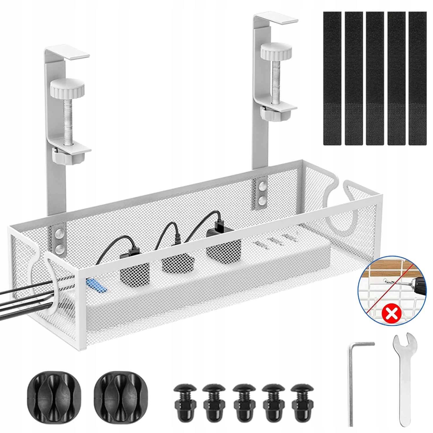 Cable organizer wires desk basket shelf grille hanger white
