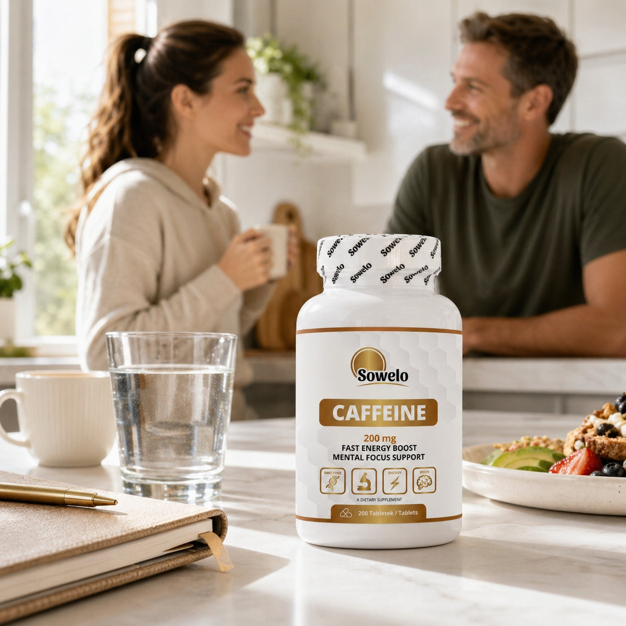 Caffeine 200 mg 200 Tab – Energy, Focus, Stimulation – Caffeine Sowelo Manufacturer code SC_01