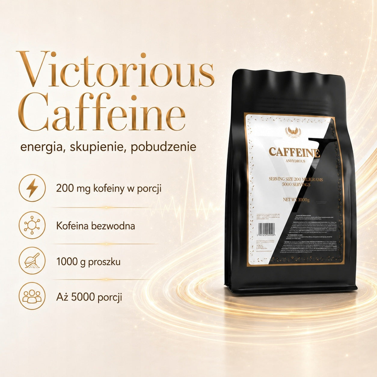 Caffeine Anhydrous 1000g Caffeine 1kg Stimulation Energy Focus Victorious Packaging status original