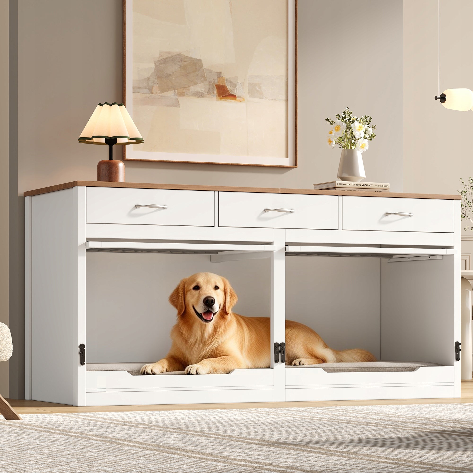 Cage for 2 dogs Cabinet 164×60×81 cm with lockable latch, 3 drawers Brand no brand