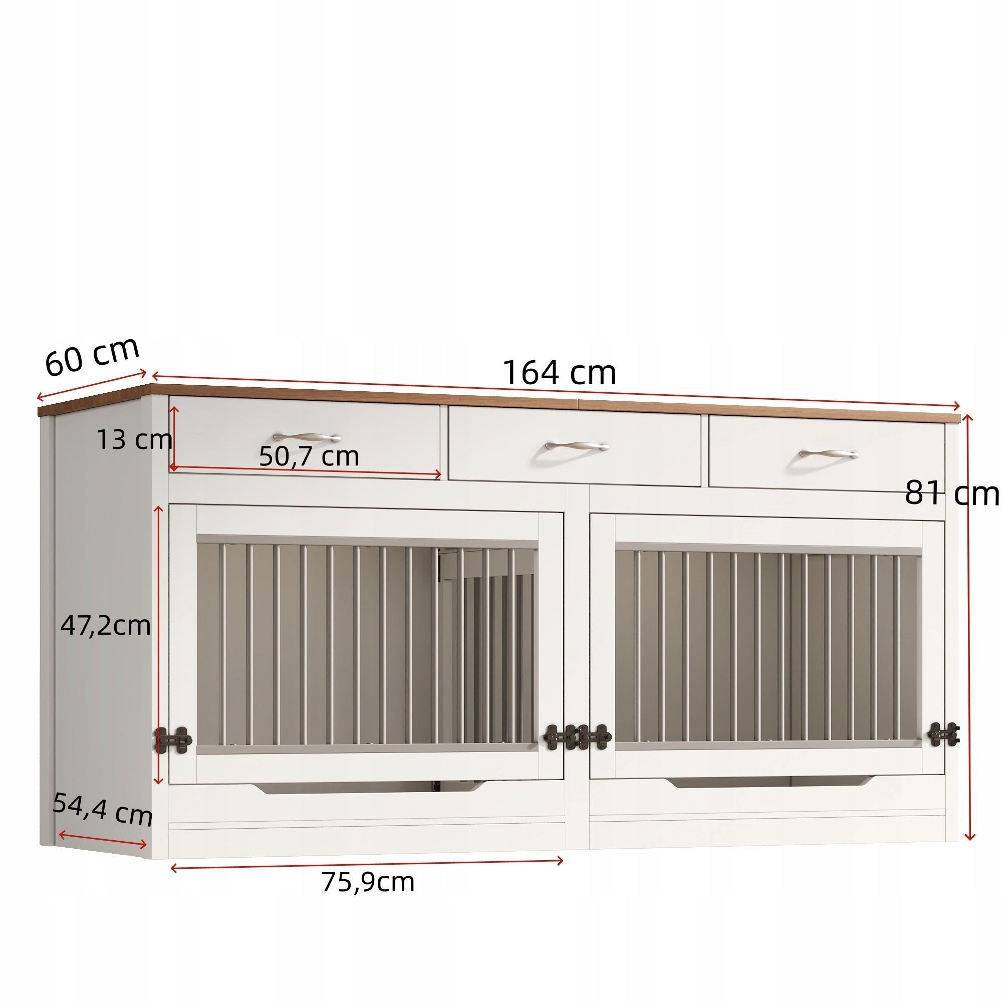 Cage for 2 dogs Cabinet 164×60×81 cm with lockable latch, 3 drawers Kind cage