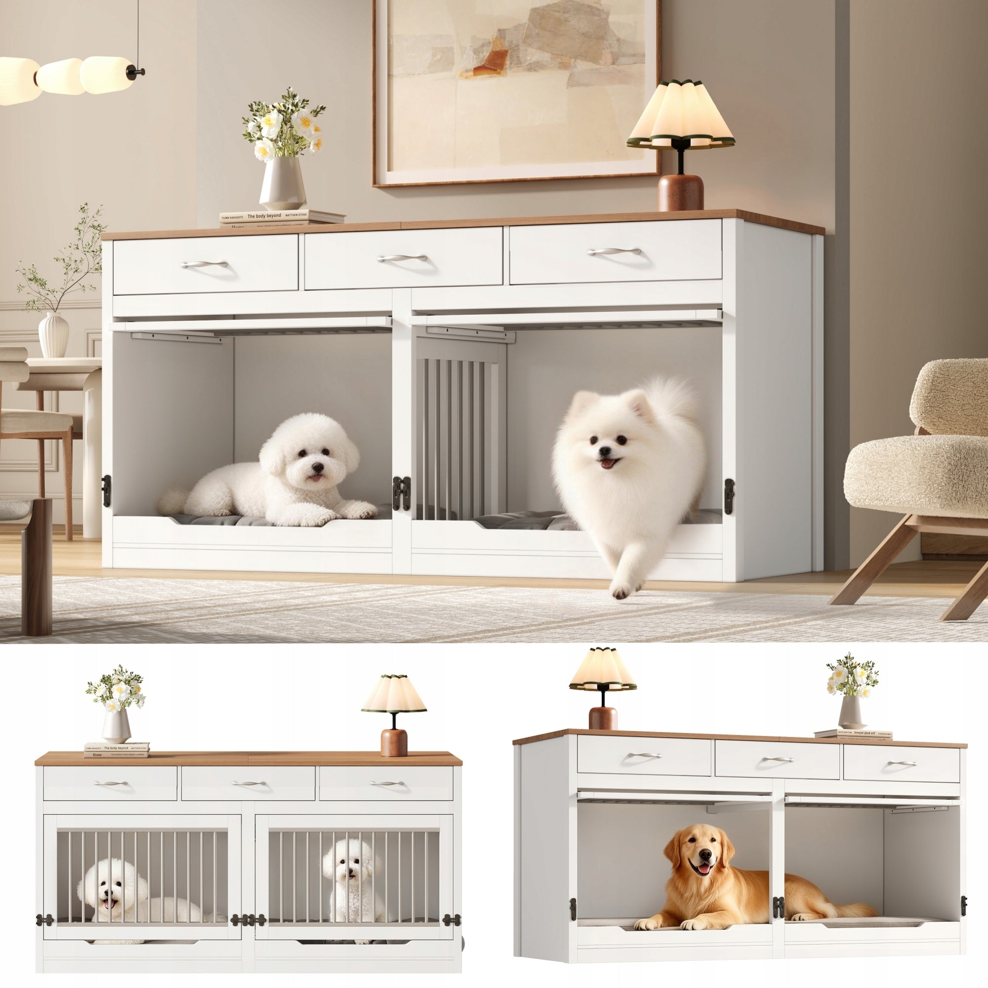 Cage for 2 dogs Cabinet 164×60×81 cm with lockable latch, 3 drawers Product weight with unit packaging 60 kg