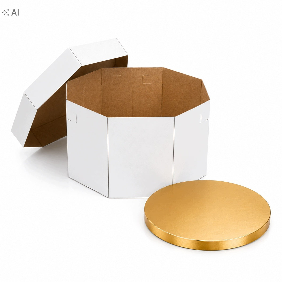 Cake Box White 32 cm + Gold Styrodur Foundation 30 cm Gold Side