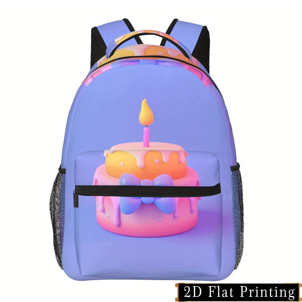 Cake Print Backpack with Waist Protection for Laptop