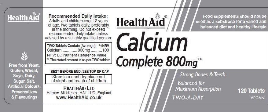 Calcium 800mg various forms Vegetable HIGH DOSE 120tab Brand Health Aid