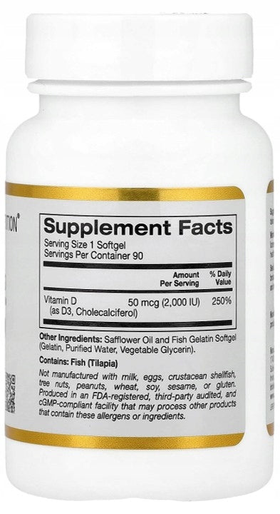 California GOLD - natural VITAMIN D3 from lanolin 2000 IU / 50 mcg | 90 k. EAN (GTIN) 898220011797