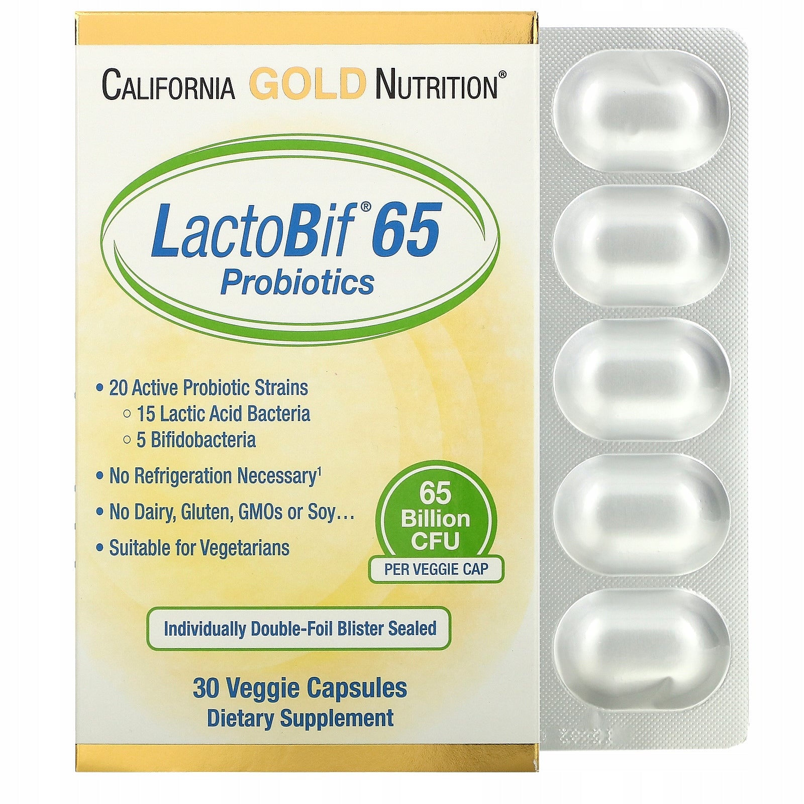 California Gold MOcne Probiotics Lactobif 65 billion 20 strains
