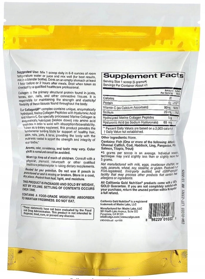 California Gold Marine Collagen Fish Hydrolyzed Vitamin C Hyaluronic 206 g Manufacturer code CDfs51