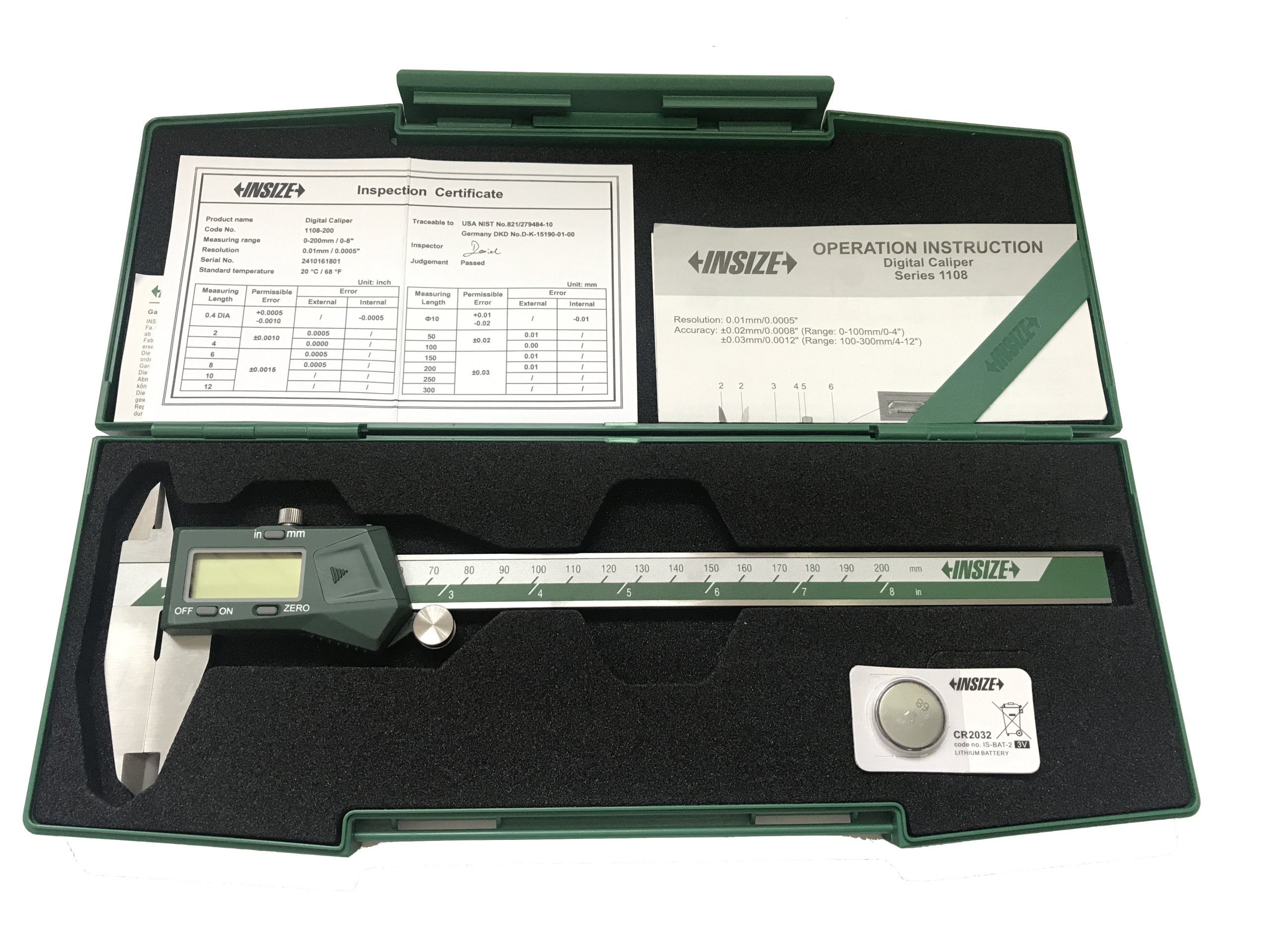 Caliper Electronic range 200mm INSIZE SUPER Manufacturer's certificate Manufacturer code sum1108/200