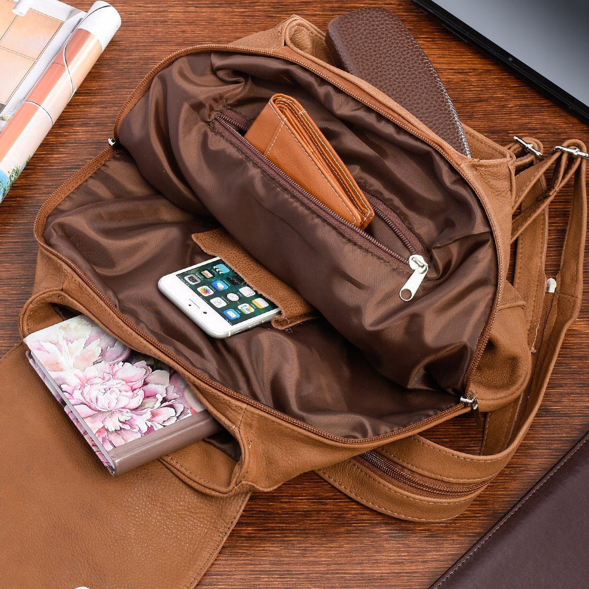 Camel Beltimore women's leather backpack with flap solid S41 Packaging status original