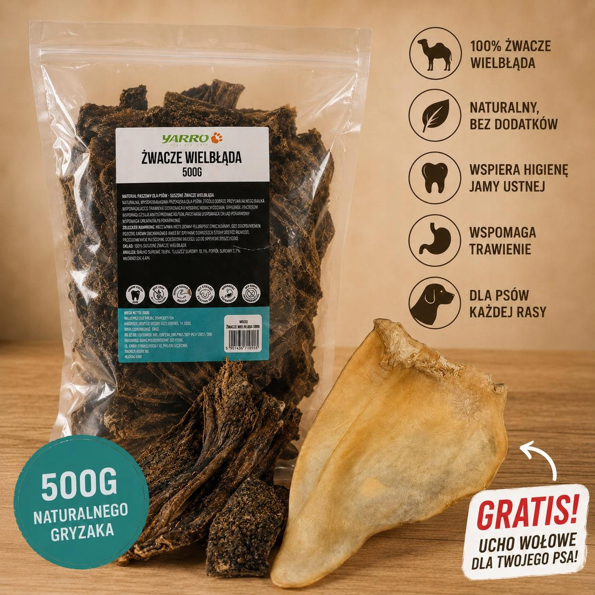 Camel Rumens 500 g + Beef Ear freebie 100% Natural Dog Teether